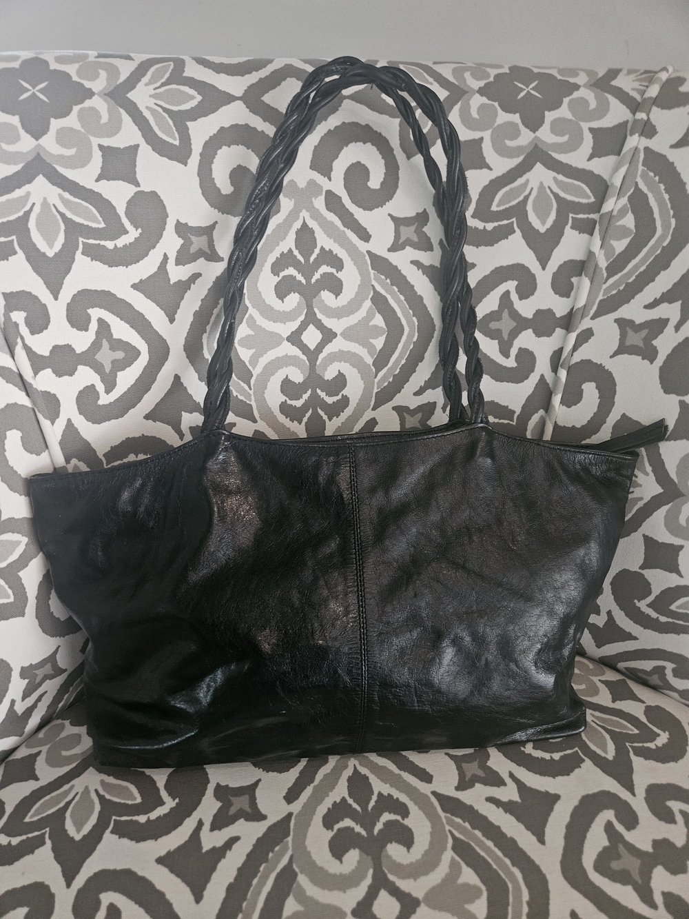 latico Black Leather Braided-Handle Shoulder Tote